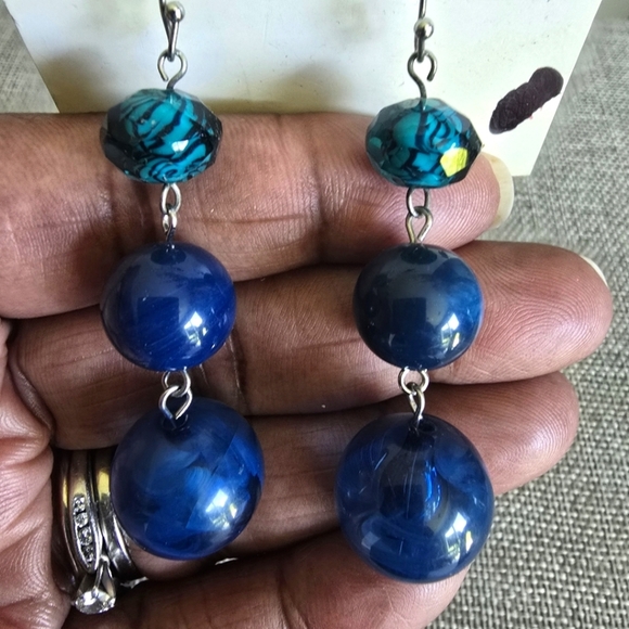 Erica Lyons Blue Beaded Round Tier Earrings - Picture 2 of 6